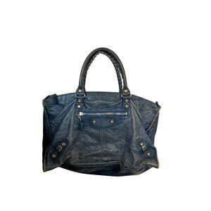 Balenciaga Giant Work Tote Bag Blue Distressed Lambskin Leather Motorcycle Bag